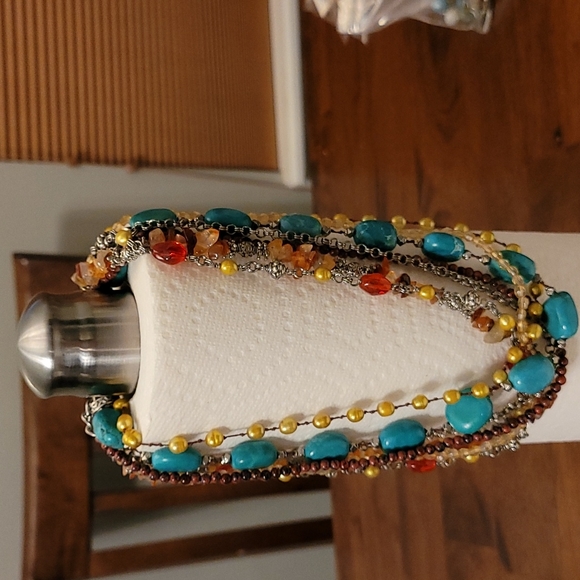 Jewelry - 2 for $17.00  Silver tone multi strand adjustable necklace turquoise
